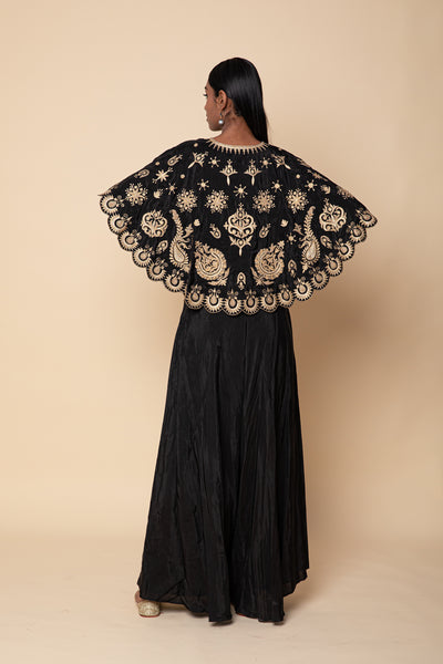 Simar Dugal Cape With Inner Blouse And Pants Black indian designer wear online shopping melange singapore