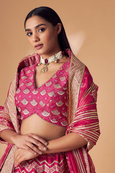 Simar Dugal Ek Taar Lehenga Fuschia Pink indian designer wear online shopping melange singapore