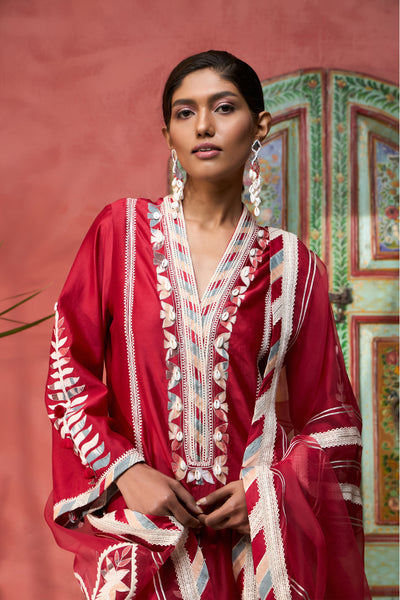 Simar Dugal Ikat Applique A-line Kurta with Dhoti Pants indian designer wear online shopping melange singapore
