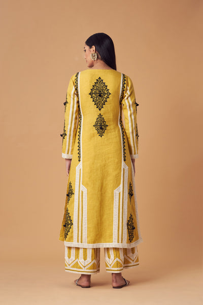 Simar Dugal Jessica A-line Kurta With Pants Yellow indian designer wear online shopping melange singapore