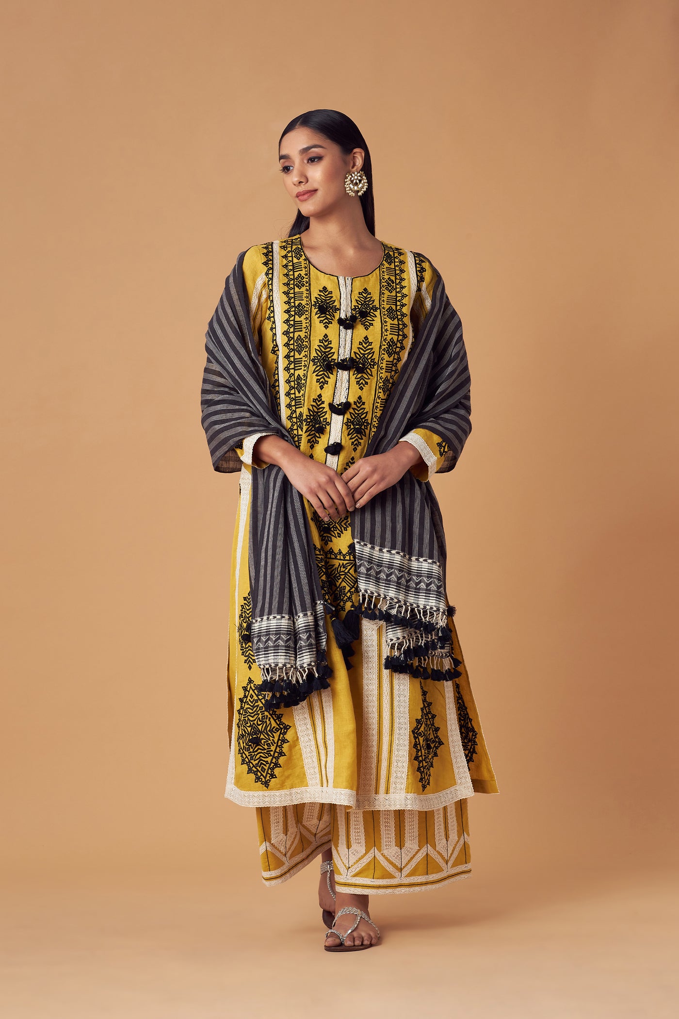 Simar Dugal Jessica A-line Kurta With Pants Yellow indian designer wear online shopping melange singapore