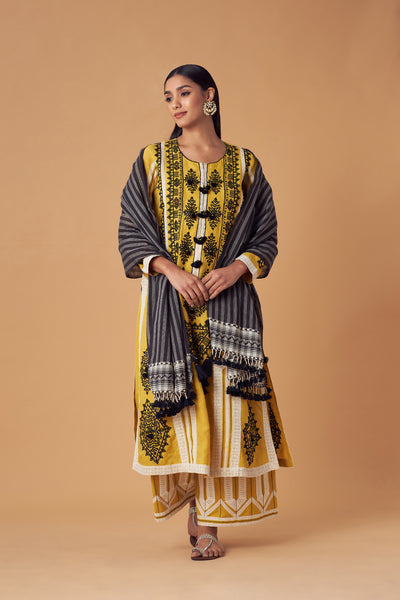 Simar Dugal Jessica A-line Kurta With Pants Yellow indian designer wear online shopping melange singapore