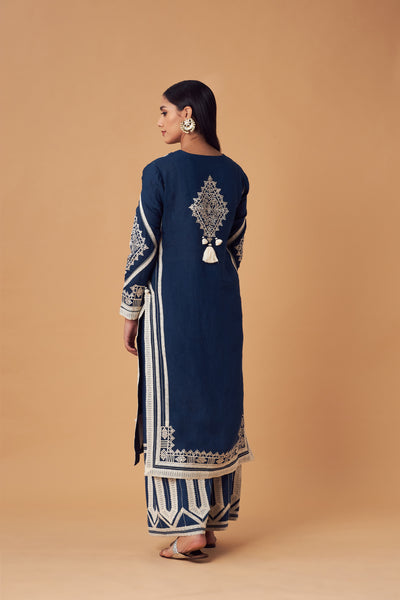 Simar Dugal Jessica Long Kurta With Pants Navy indian designer wear online shopping melange singapore