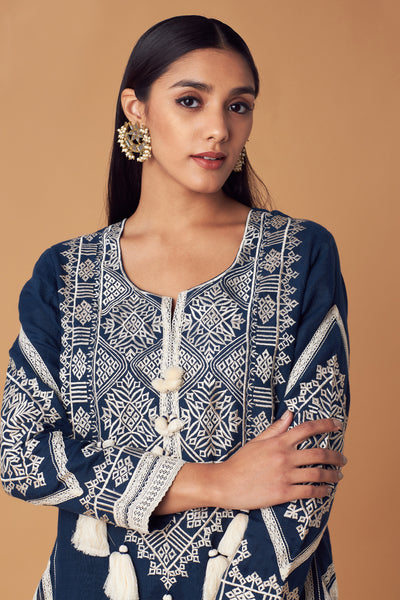 Simar Dugal Jessica Long Kurta With Pants Navy indian designer wear online shopping melange singapore
