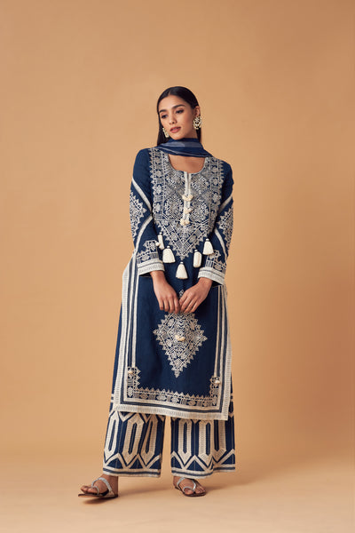Simar Dugal Jessica Long Kurta With Pants Navy indian designer wear online shopping melange singapore
