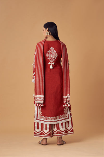 Simar Dugal Jessica Long Kurta With Pants Red indian designer wear online shopping melange singapore