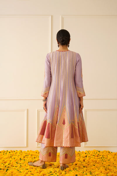 Simar Dugal Colourblock Anarkali With Wide Pants Lavender With Light Pink And Dark Pink indian designer wear online shopping melange singapore