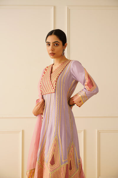 Simar Dugal Colourblock Anarkali With Wide Pants Lavender With Light Pink And Dark Pink indian designer wear online shopping melange singapore