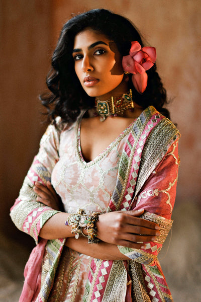 Simar Dugal Leheriya Gota Lehenga Light Pink indian designer wear online shopping melange singapore