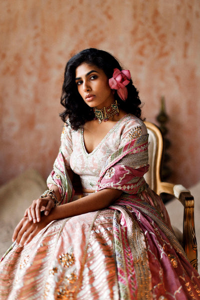Simar Dugal Leheriya Gota Lehenga Light Pink indian designer wear online shopping melange singapore