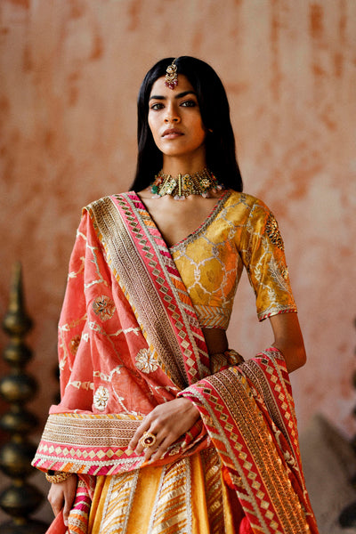 Simar Dugal Leheriya Gota Lehenga Mustard indian designer wear online shopping melange singapore