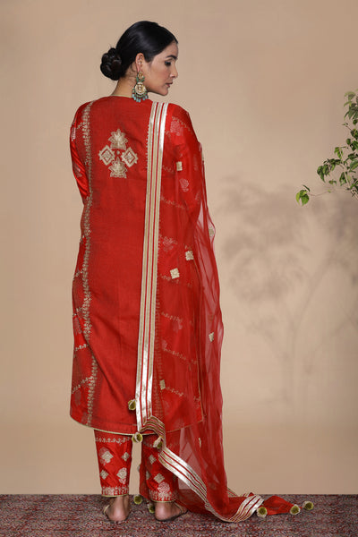 Simar Dugal Mahira Banarsi Long Kurta Orange indian designer wear online shopping melange singapore