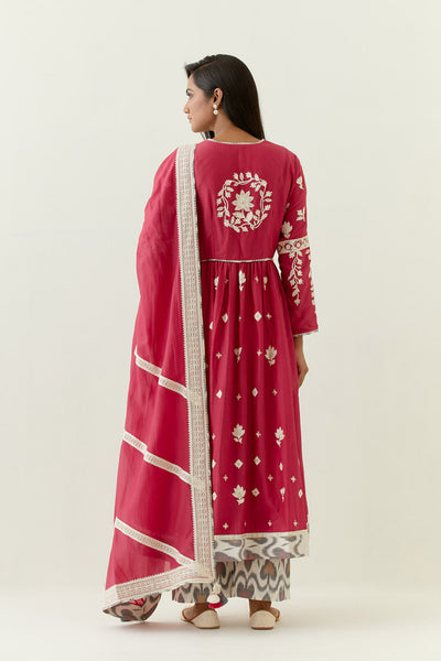 Simar Dugal Meher V-Neck Kurta with Pants Fuschia Pink indian designer wear online shopping melange singapore