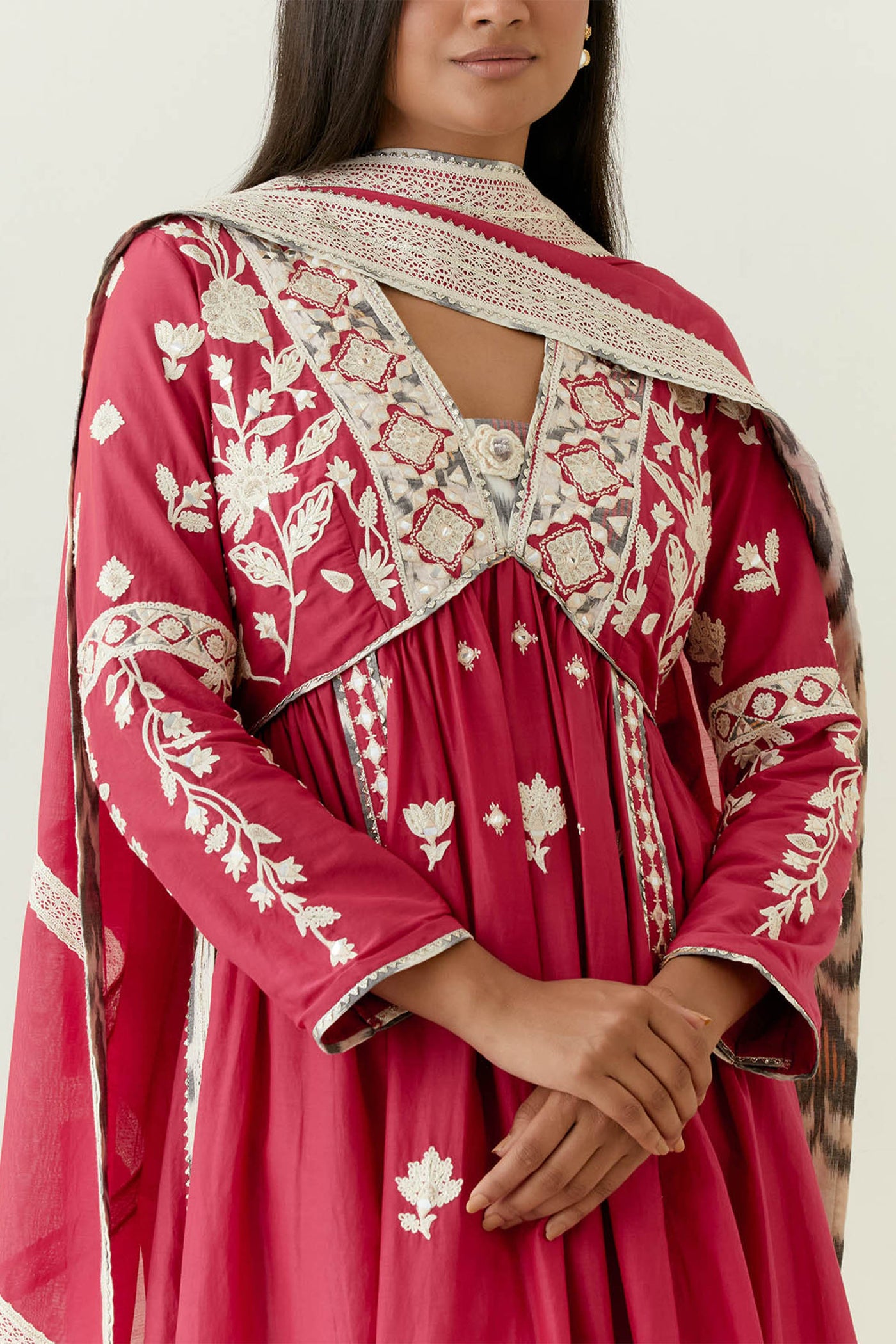 Simar Dugal Meher V-Neck Kurta with Pants Fuschia Pink indian designer wear online shopping melange singapore