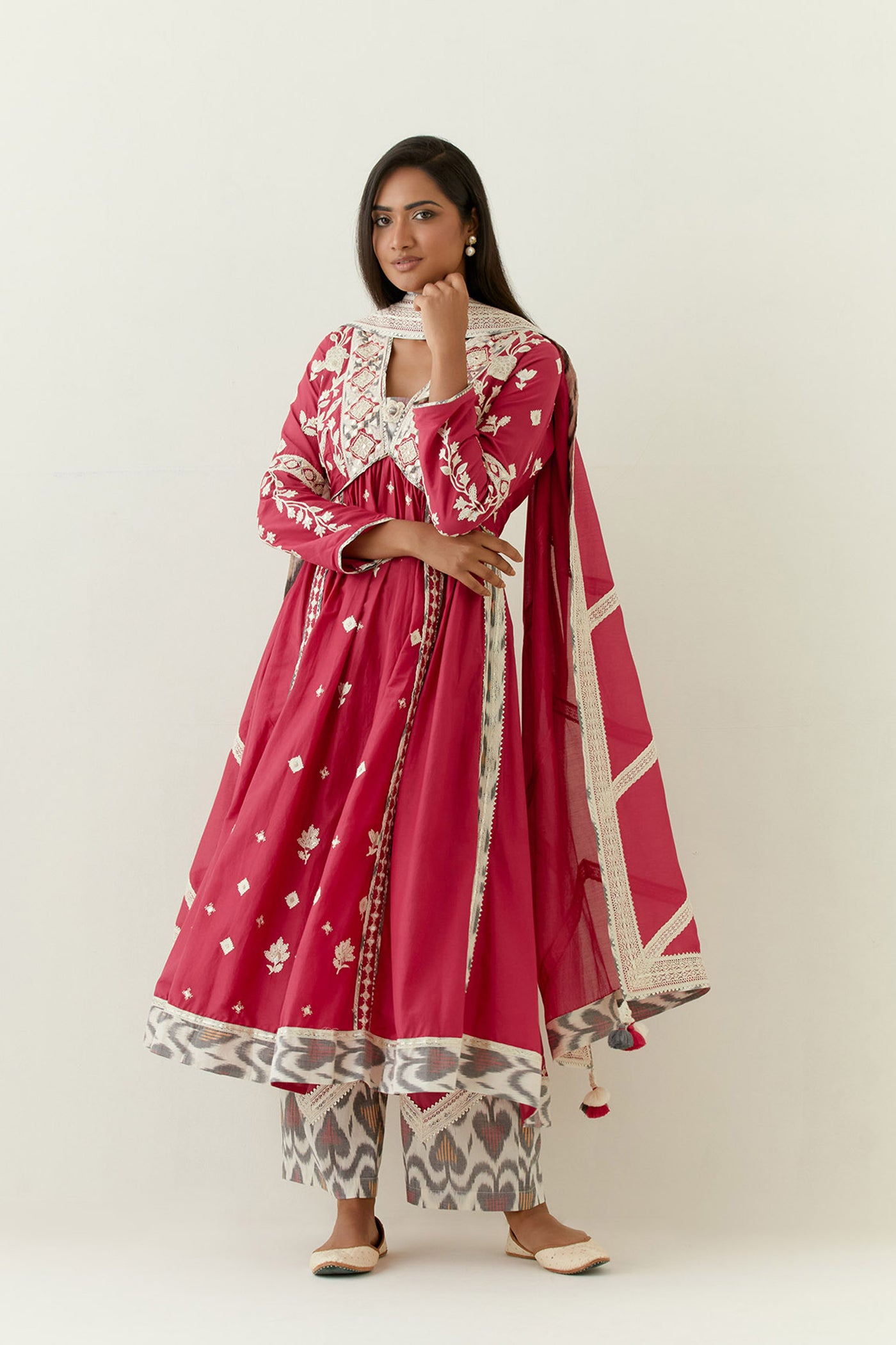 Simar Dugal Meher V-Neck Kurta with Pants Fuschia Pink indian designer wear online shopping melange singapore