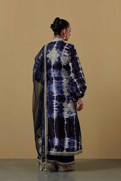 Nakshi Clamp Balloon Sleeved Long Kurta With Pants Navy Blue