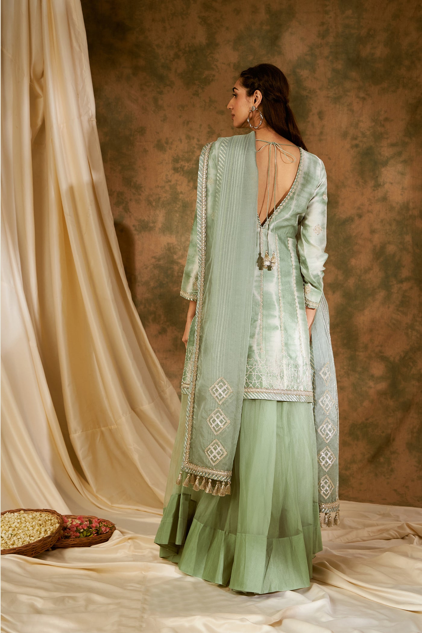Simar Dugal Nakshi Clamp V-neck Short A-line Kurta With Sharara Sea Green indian designer wear online shopping melange singapore