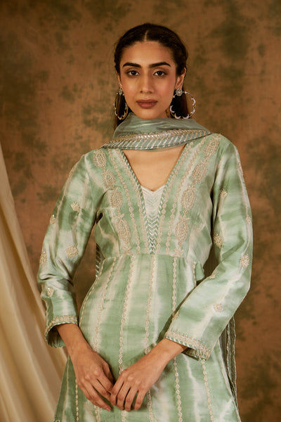 Simar Dugal Nakshi Clamp V-neck Short A-line Kurta With Sharara Sea Green indian designer wear online shopping melange singapore