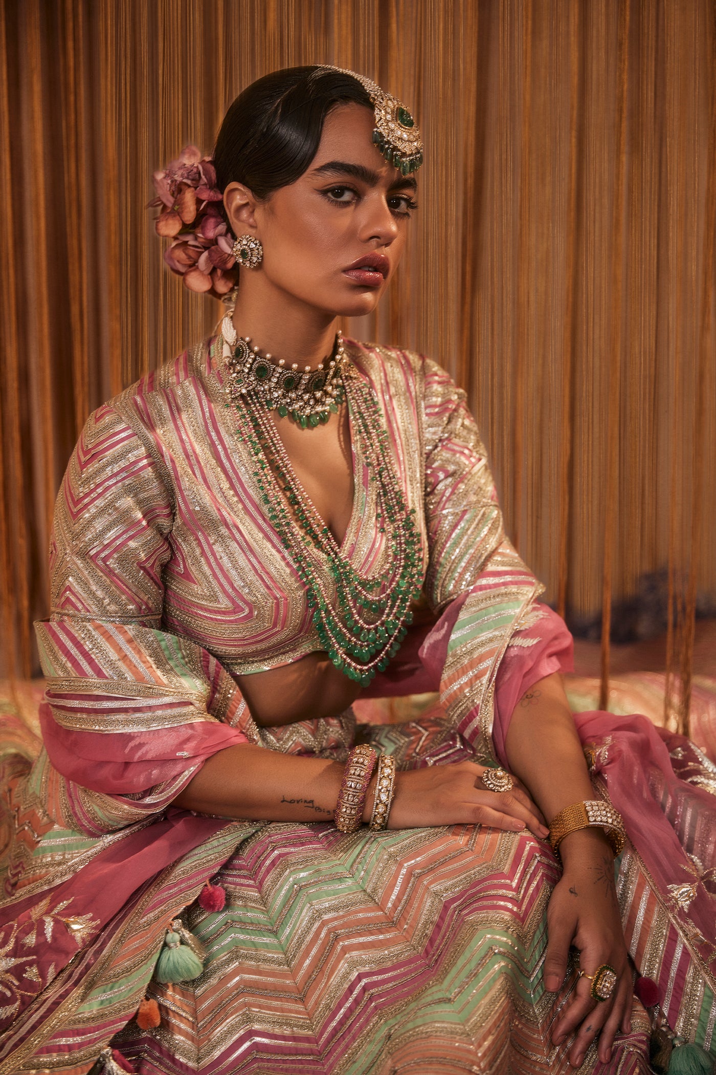 Simar Dugal Sitara Gota Lehenga Onion Pink indian designer wear online shopping melange singapore