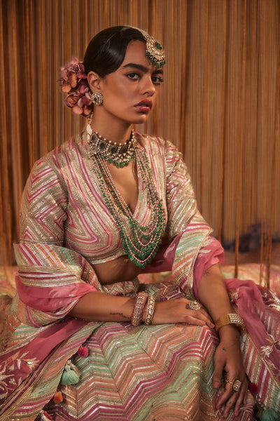 Simar Dugal Sitara Gota Lehenga Onion Pink indian designer wear online shopping melange singapore