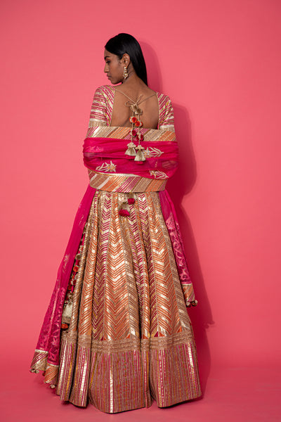 Simar Dugal Sitara Gota Lehenga Peach indian designer wear online shopping melange singapore
