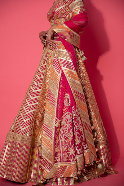 Simar Dugal Sitara Gota Lehenga Peach indian designer wear online shopping melange singapore