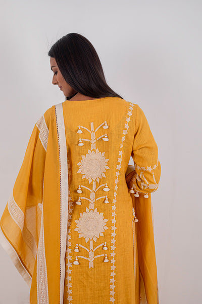 Simar Dugal Sunflower Long Kurta With Pants Mustard Yellowindian designer wear online shopping melange singapore