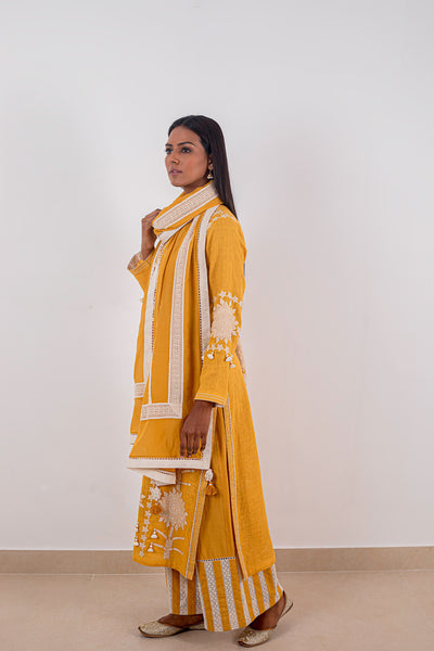 Simar Dugal Sunflower Long Kurta With Pants Mustard Yellowindian designer wear online shopping melange singapore