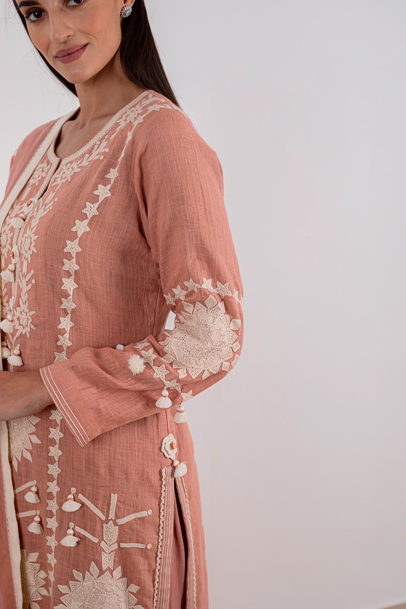 Simar Dugal Sunflower Long Kurta With Pants Old Rose Pink indian designer wear online shopping melange singapore