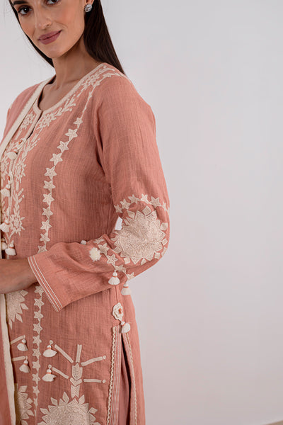Simar Dugal Sunflower Long Kurta With Pants Old Rose Pink indian designer wear online shopping melange singapore