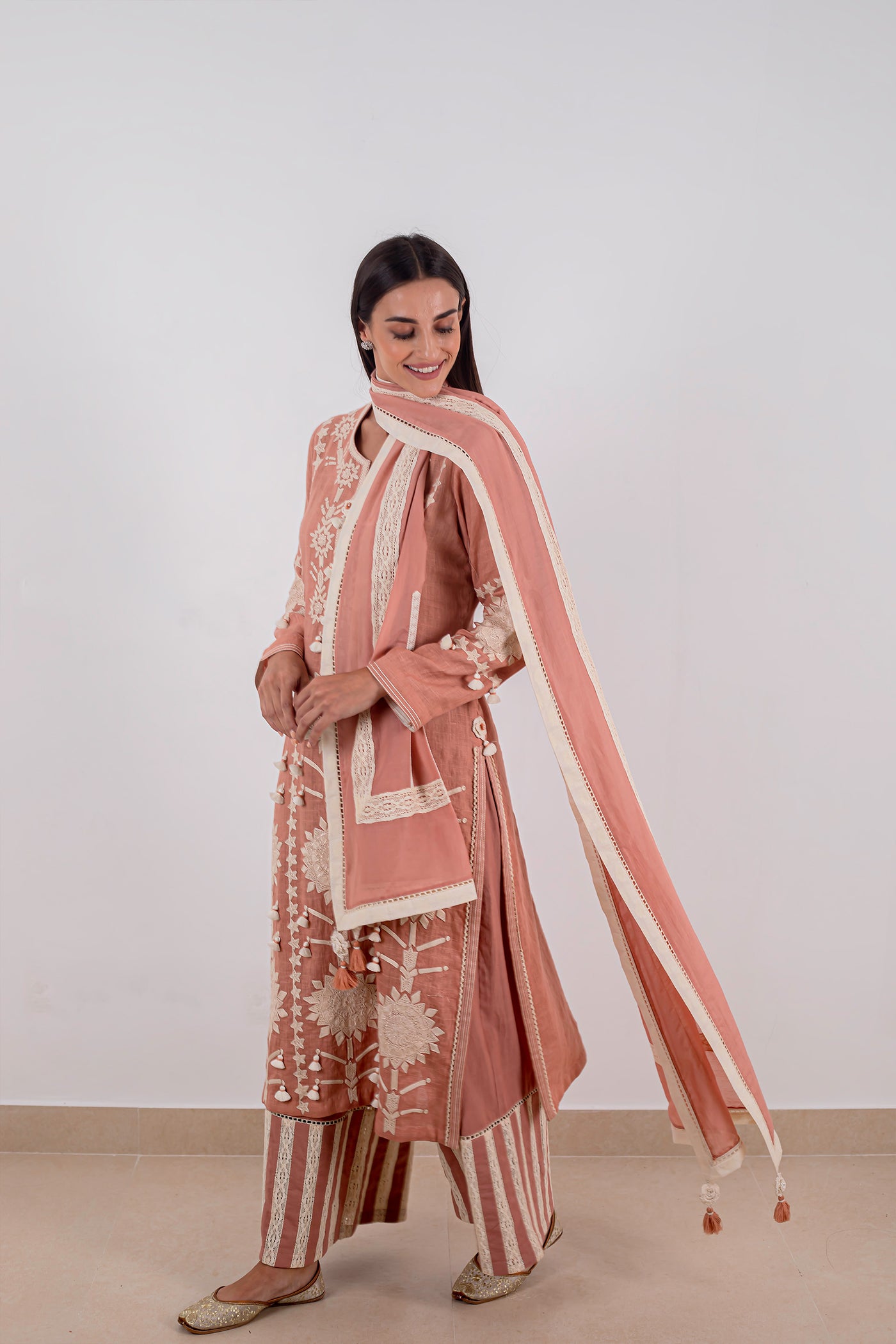 Simar Dugal Sunflower Long Kurta With Pants Old Rose Pink indian designer wear online shopping melange singapore