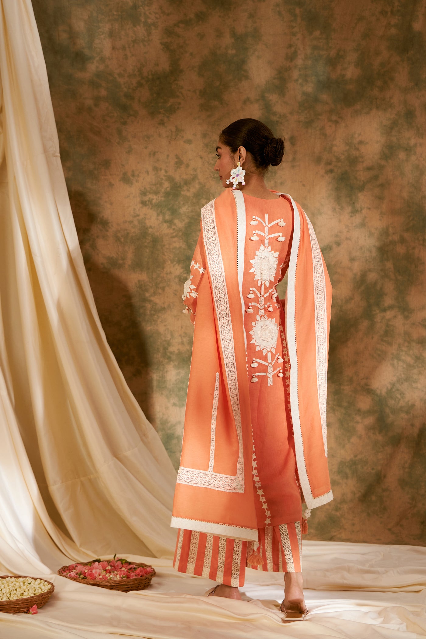 Simar Dugal Sunflower Long Kurta With Pants Pastel Orange indian designer wear online shopping melange singapore