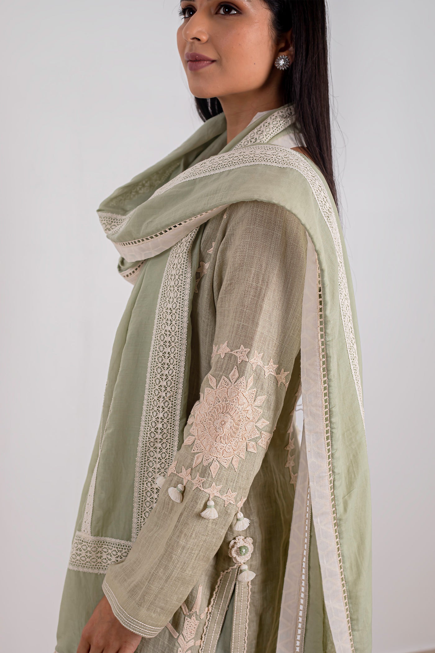 Simar Dugal Sunflower Long Kurta With Pants Sea Green indian designer wear online shopping melange singapore