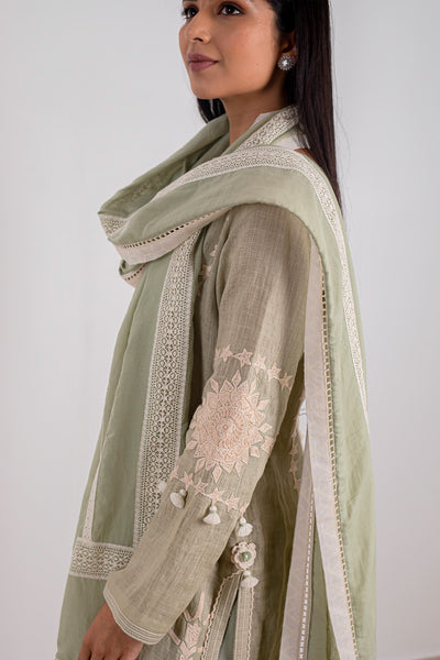 Simar Dugal Sunflower Long Kurta With Pants Sea Green indian designer wear online shopping melange singapore
