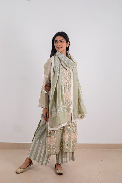 Simar Dugal Sunflower Long Kurta With Pants Sea Green indian designer wear online shopping melange singapore