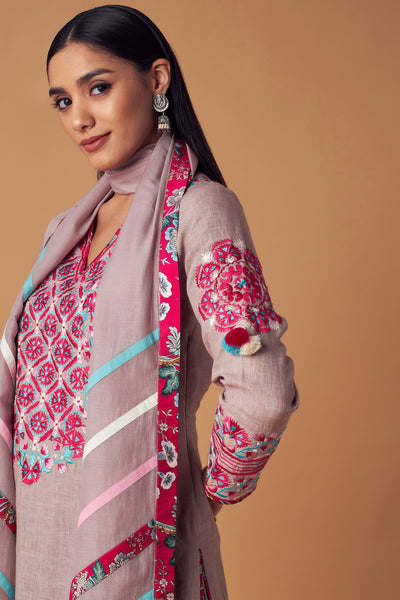 Simar Dugal Suzzane Long Kurta With Pants Grey indian designer wear online shopping melange singapore