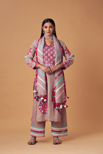 Simar Dugal Suzzane Long Kurta With Pants Grey indian designer wear online shopping melange singapore