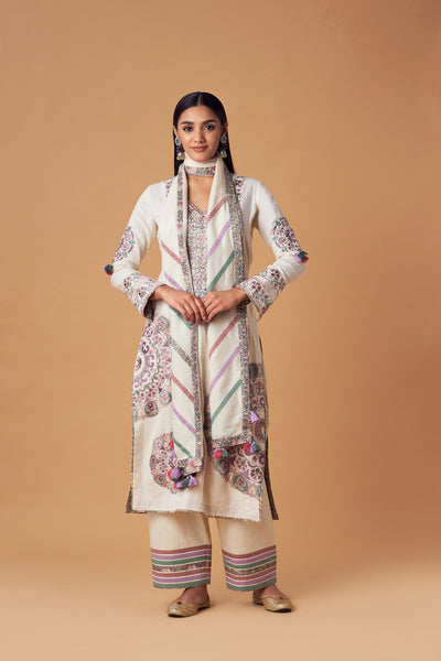 Simar Dugal Suzzane Long Kurta With Pants Ivory indian designer wear online shopping melange singapore