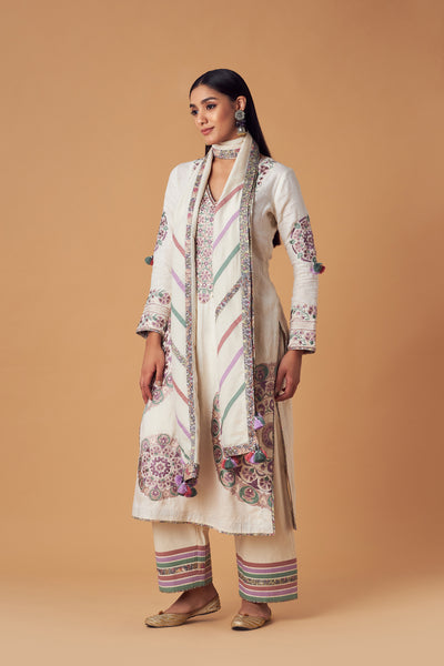 Simar Dugal Suzzane Long Kurta With Pants Ivory indian designer wear online shopping melange singapore