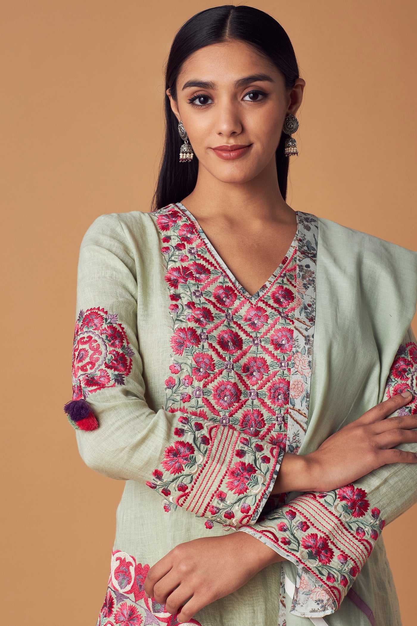 Simar Dugal Suzzane Long Kurta With Pants Sea Green indian designer wear online shopping melange singapore