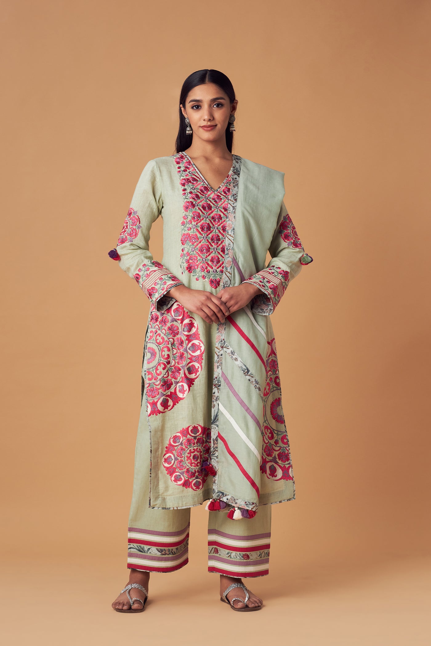 Simar Dugal Suzzane Long Kurta With Pants Sea Green indian designer wear online shopping melange singapore