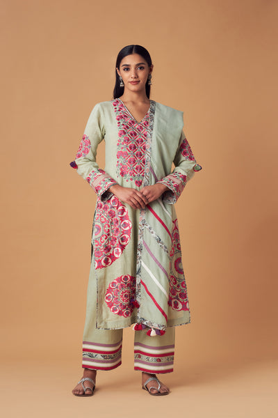 Simar Dugal Suzzane Long Kurta With Pants Sea Green indian designer wear online shopping melange singapore