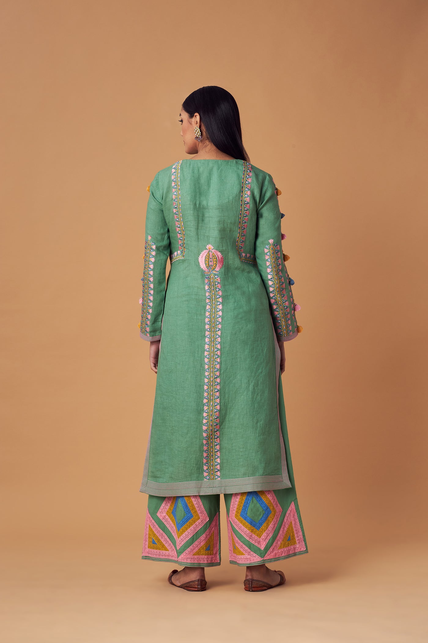 Simar Dugal Turkish Long Kurta With Pants Forest Green indian designer wear online shopping melange singapore