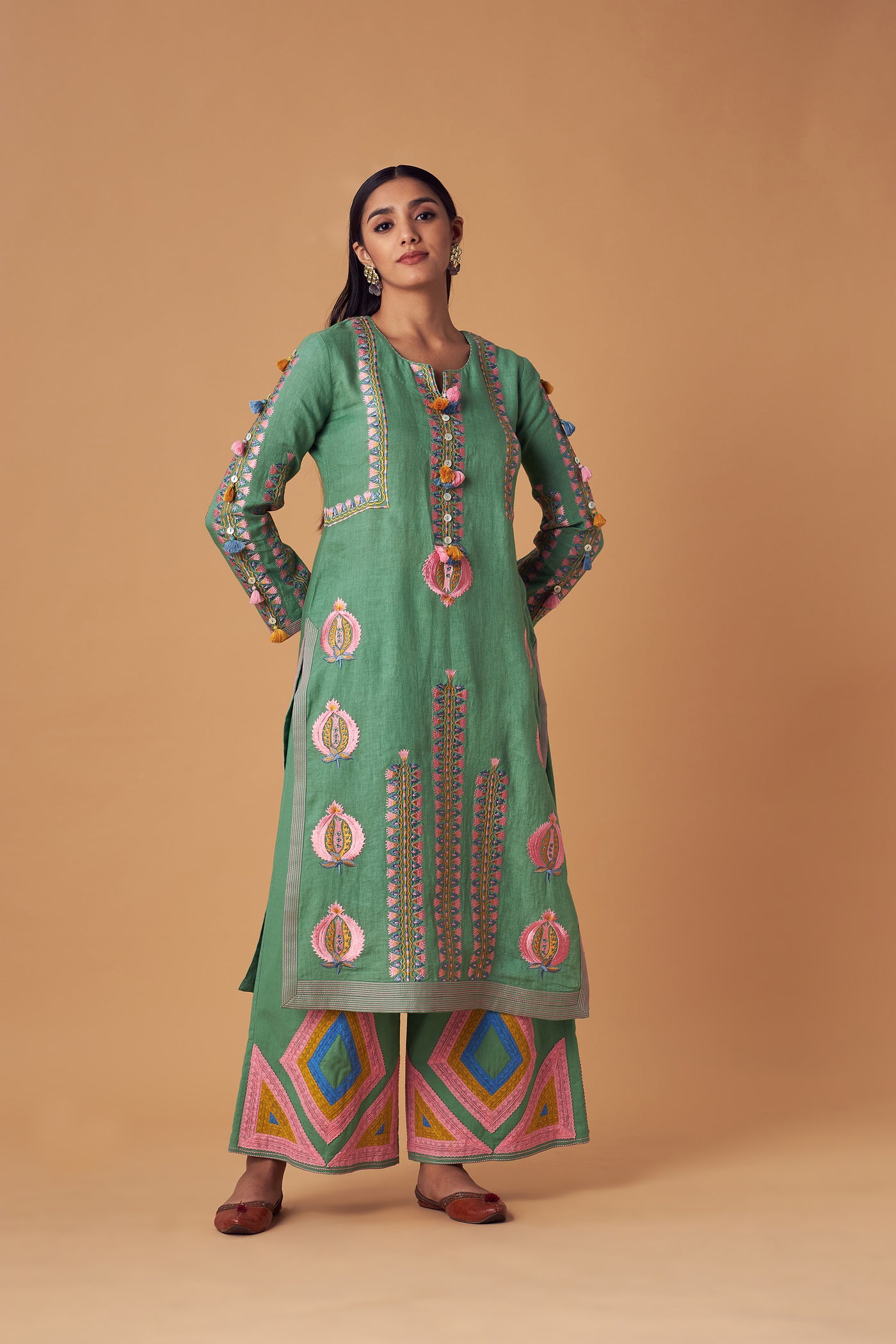 Simar Dugal Turkish Long Kurta With Pants Forest Green indian designer wear online shopping melange singapore