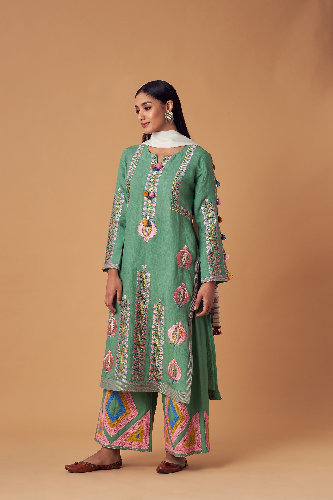 Simar Dugal Turkish Long Kurta With Pants Forest Green indian designer wear online shopping melange singapore