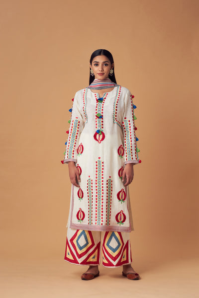 Simar Dugal Turkish Long Kurta With Pants Ivory indian designer wear online shopping melange singapore