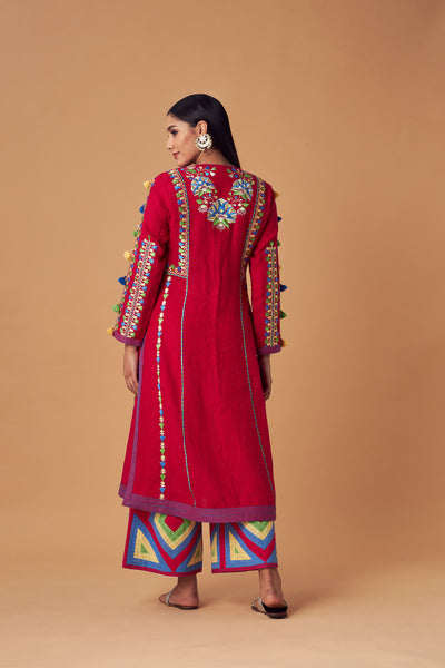 Simar Dugal Turkish Long Kurta with Pants Reddish Pink indian designer wear online shopping melange singapore