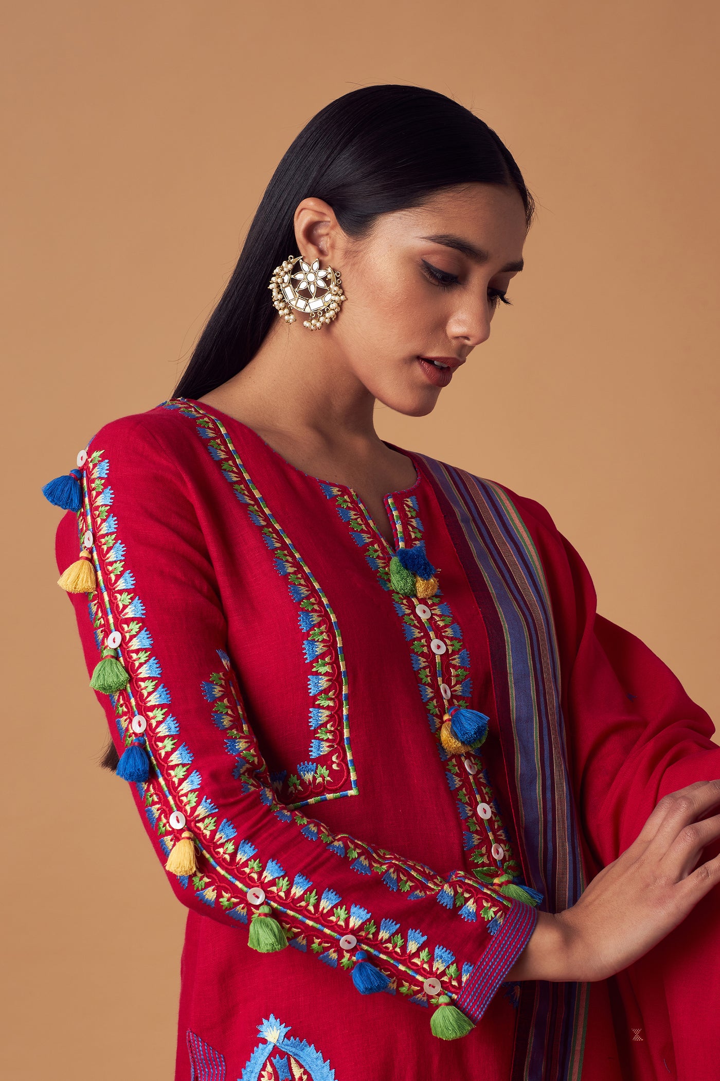 Simar Dugal Turkish Long Kurta with Pants Reddish Pink indian designer wear online shopping melange singapore