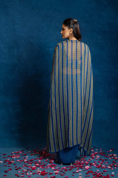 Sougat Paul Aarani Embellished  Drape Skirt  Set With Long Cape indian designer wear online shopping melange singapore 
