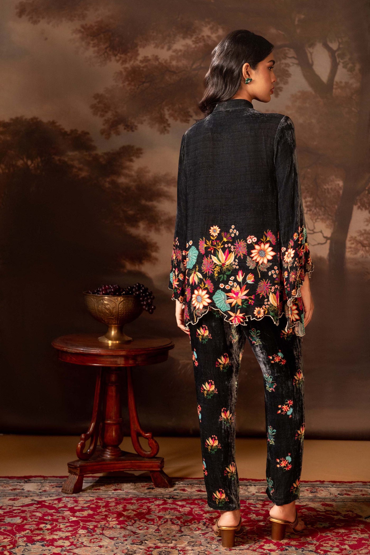 Sougat Paul Aarani Embroidered Co-ord Set Black indian designer wear online shopping melange singapore
